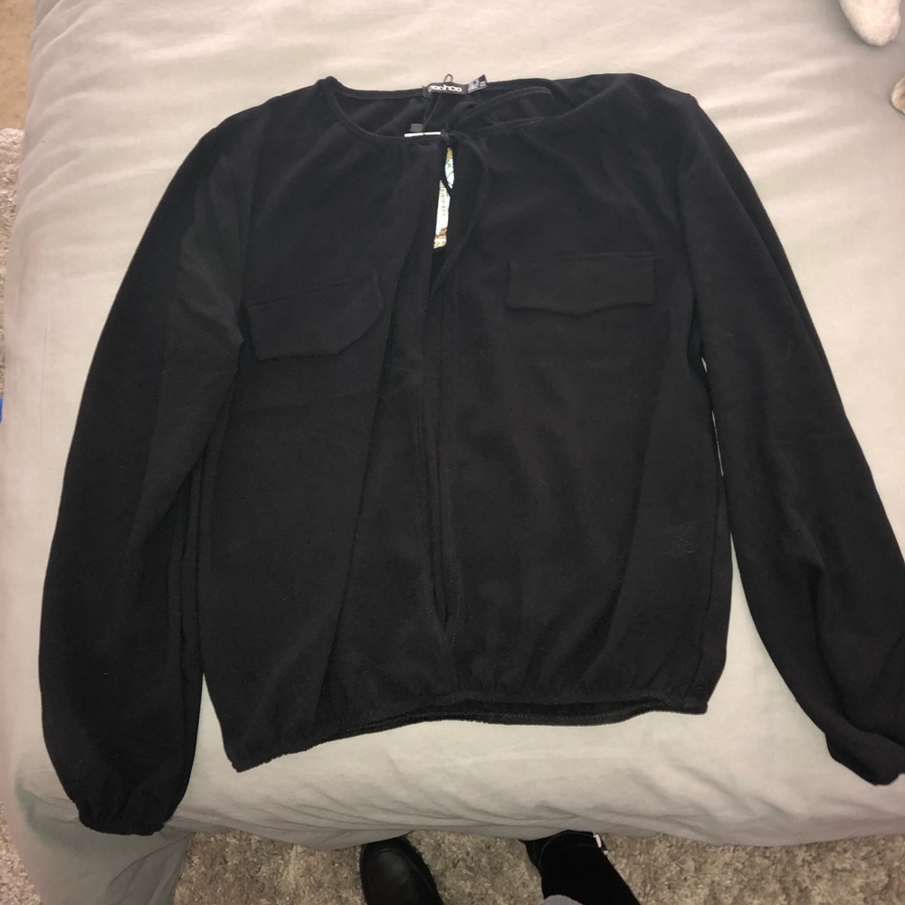 Boohoo Tie neck pocket blouse